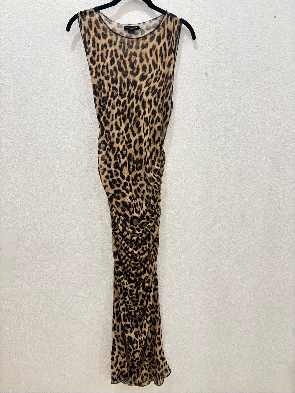 Good American Leopard Sheer Ruched Dress Size Large
